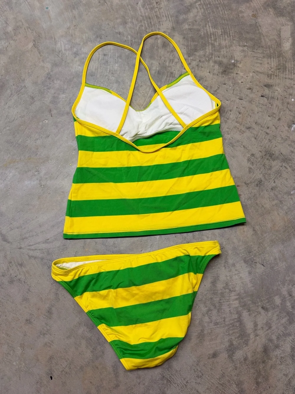 Ralph Lauren Yellow and Green Striped Tankini Bikini Set
